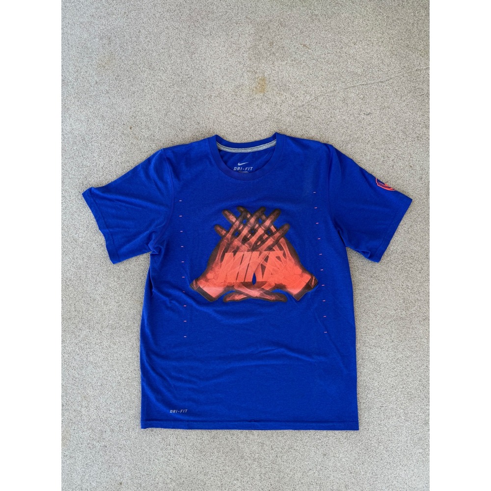 Nike Dri-FIT Mens Small T-Shirt - Blue/Red Graphic Athletic Tee